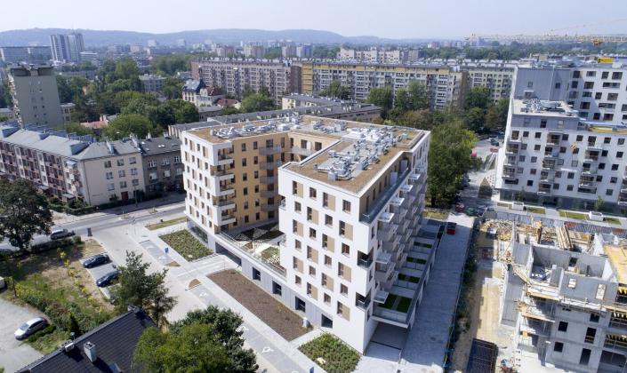 Budynek Notos w Krakowie z lotu ptaka