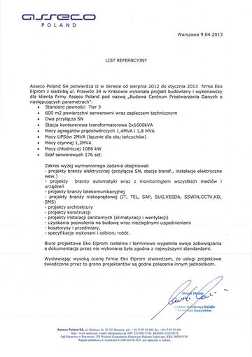 List referencyjny: Asseco Poland S.A., 2013