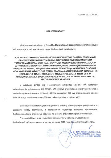 List referencyjny: ION Architekci, 2012