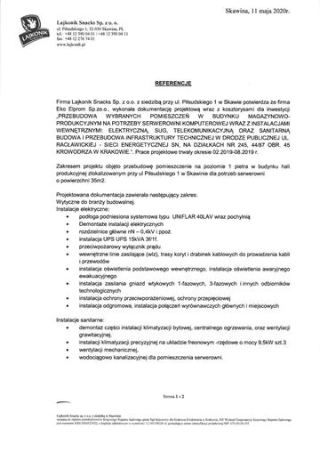 List referencyjny: Lajkonik Snacks Sp. z o.o., 2020