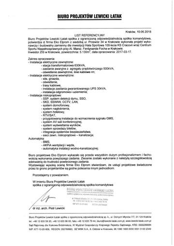 List referencyjny: Biuro Projektów Lewicki Łatak, 2018