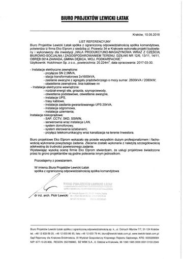 List referencyjny: Biuro Projektów Lewicki Łatak, 2018