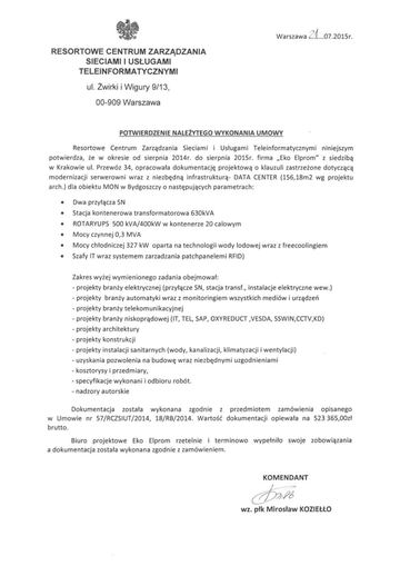 List referencyjny: Resortowe Centrum Zarządzania Sieciami i Usługami Teleinformatycznymi (MON), 2015