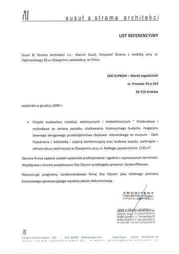 List referencyjny: Susuł & Strama Architekci, 2009
