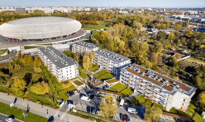 Osiedle Supernova przy Tauron Arenie z lotu ptaka